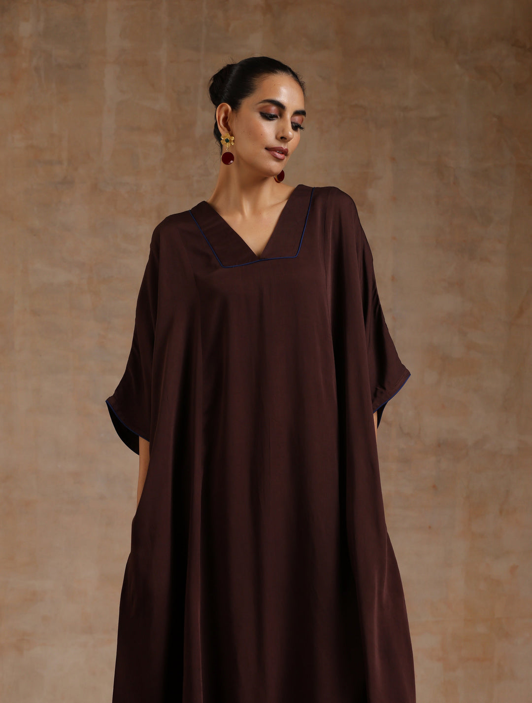 Cola Brown Modal Satin Oversized Kurta Set | SHOBITAM