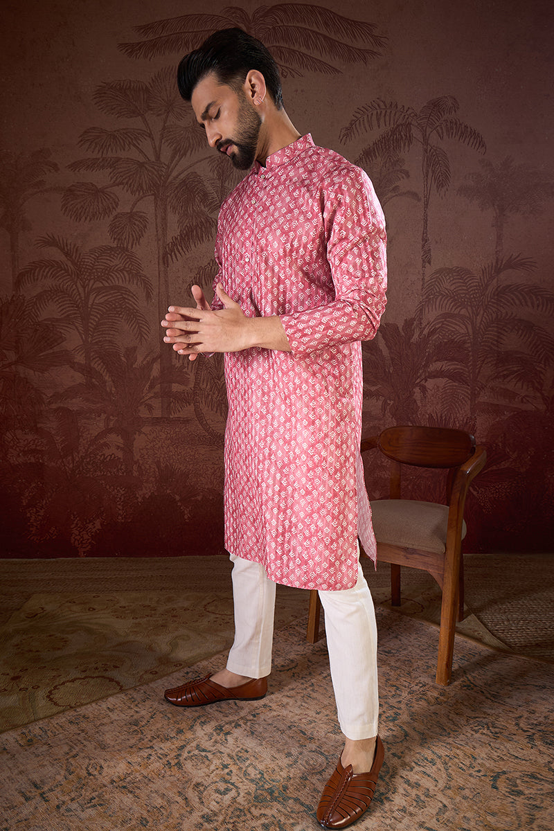 Pink Silk Blend Ethnic Motifs Printed Straight Kurta With Trouser | SHOBITAM