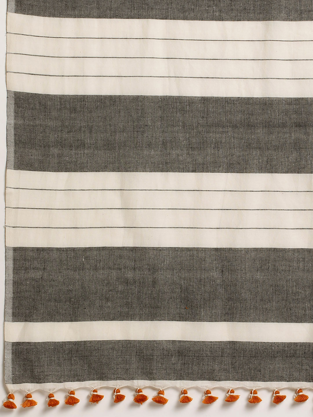 White and Black Cotton Striped Stole | SHOBITAM