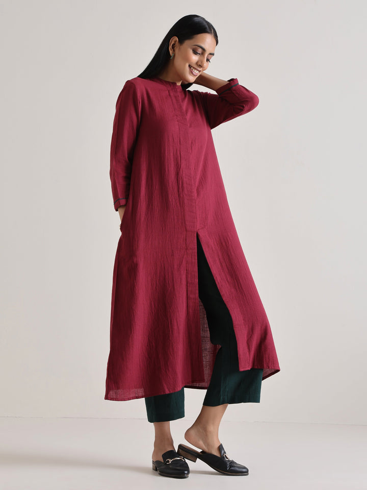 Maroon Placket Kurta Pant Set | SHOBITAM