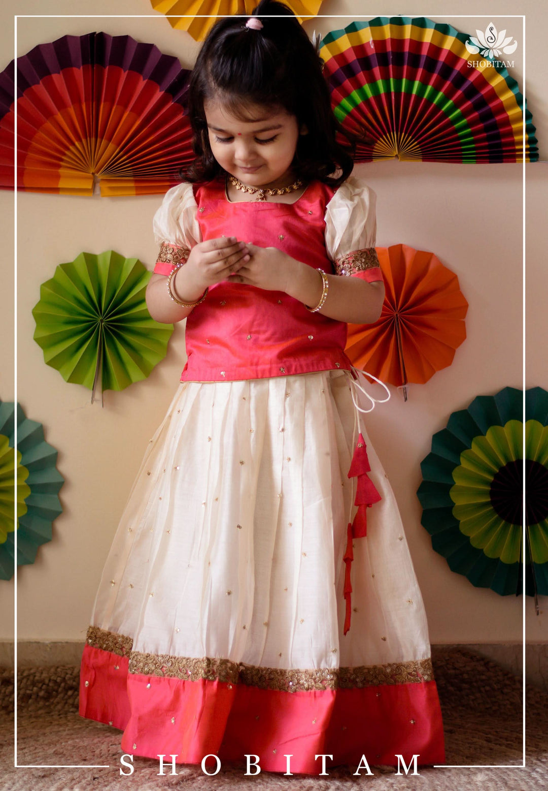 Made to Order-Kayalvizhi Ivory and Orange Mini | Shobitam Custom Gowns | Made To Order
