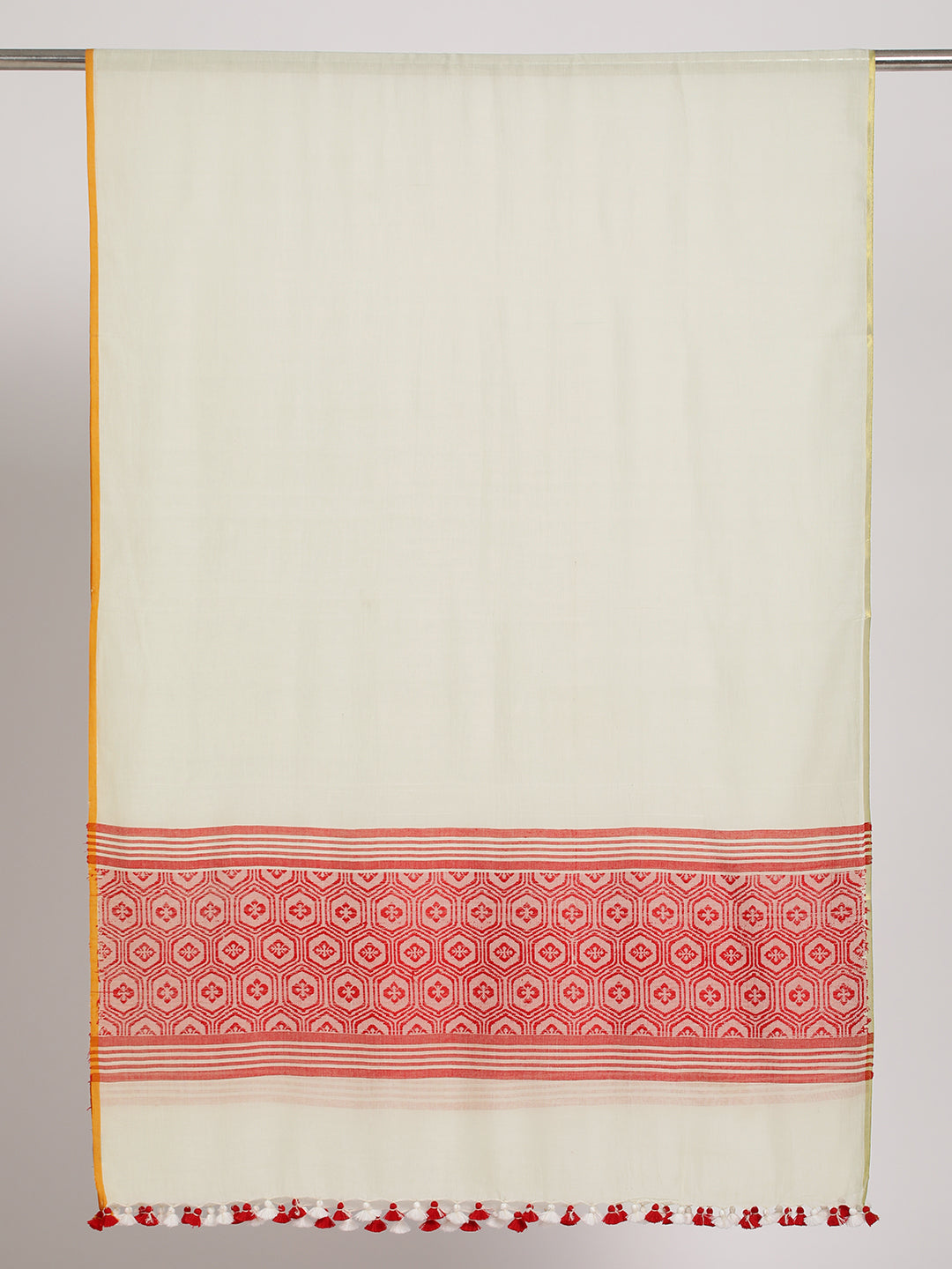 New Cream Red Assamese Cotton Dupatta | SHOBITAM