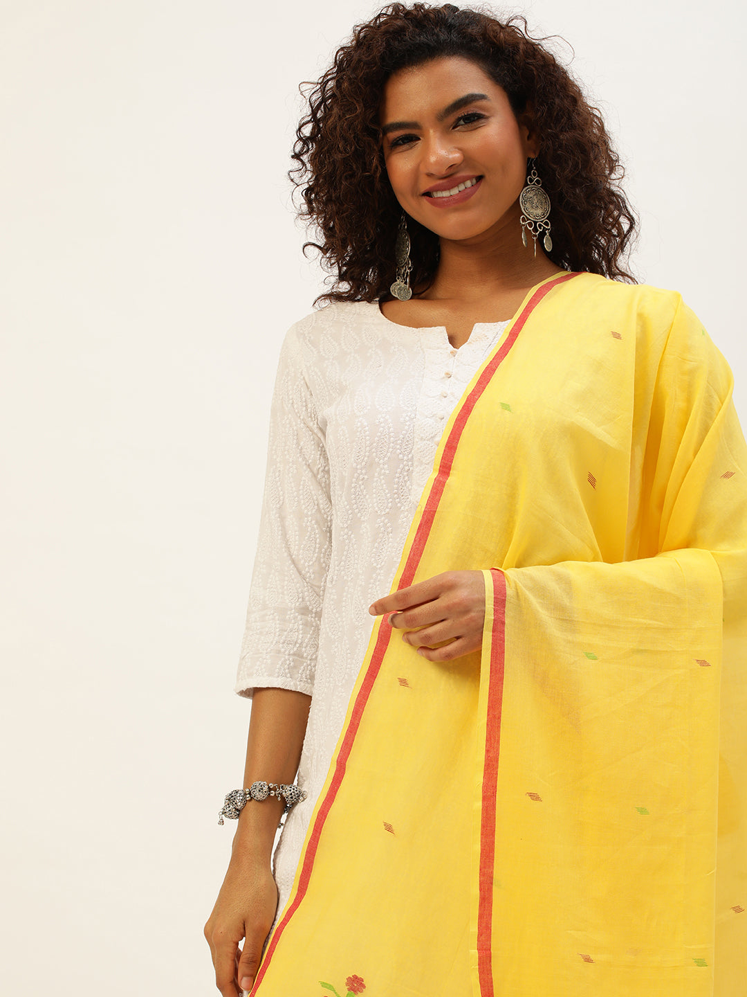 Handcrafted Jamdani Mul Cotton Dupatta | SHOBITAM