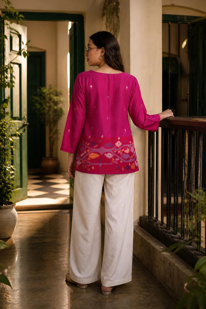 Fuchsia Pink Jamdani Top | SHOBITAM