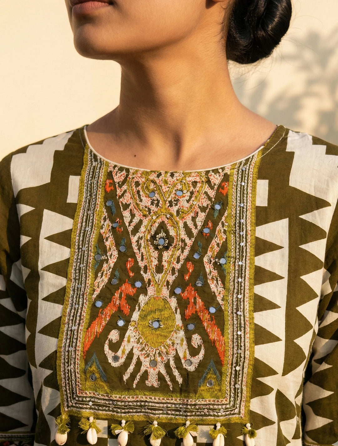 Olive Green Printed Kurta Pant Dupatta Set | SHOBITAM