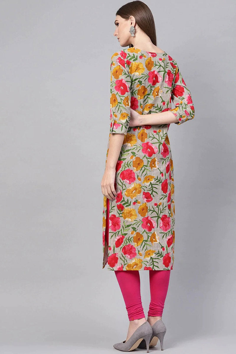 Printed Grey Rayon Blend Fabric Kurti | SHOBITAM