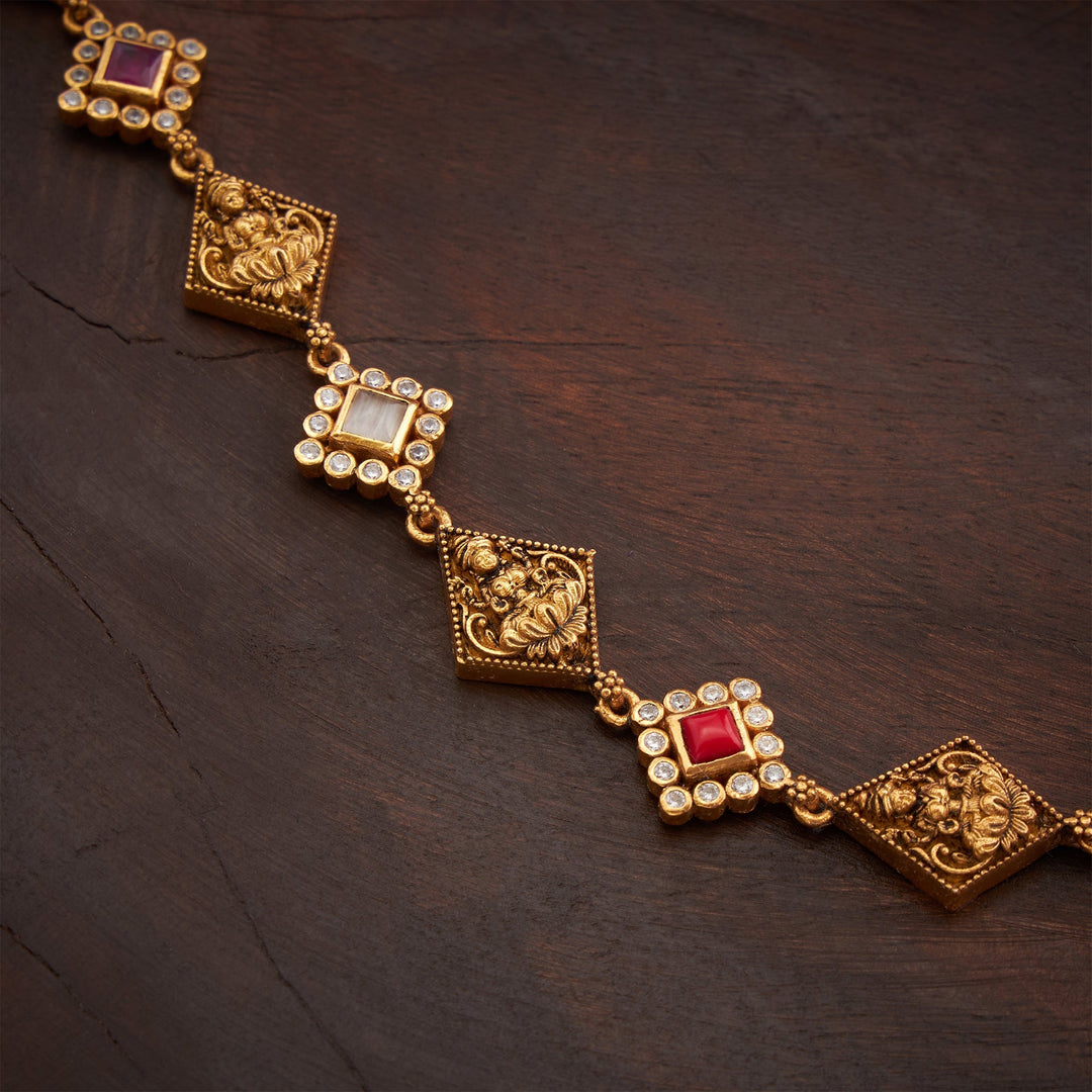 92.5 Silver, Gold Plated,Chandrarekha Temple Necklace | SHOBITAM