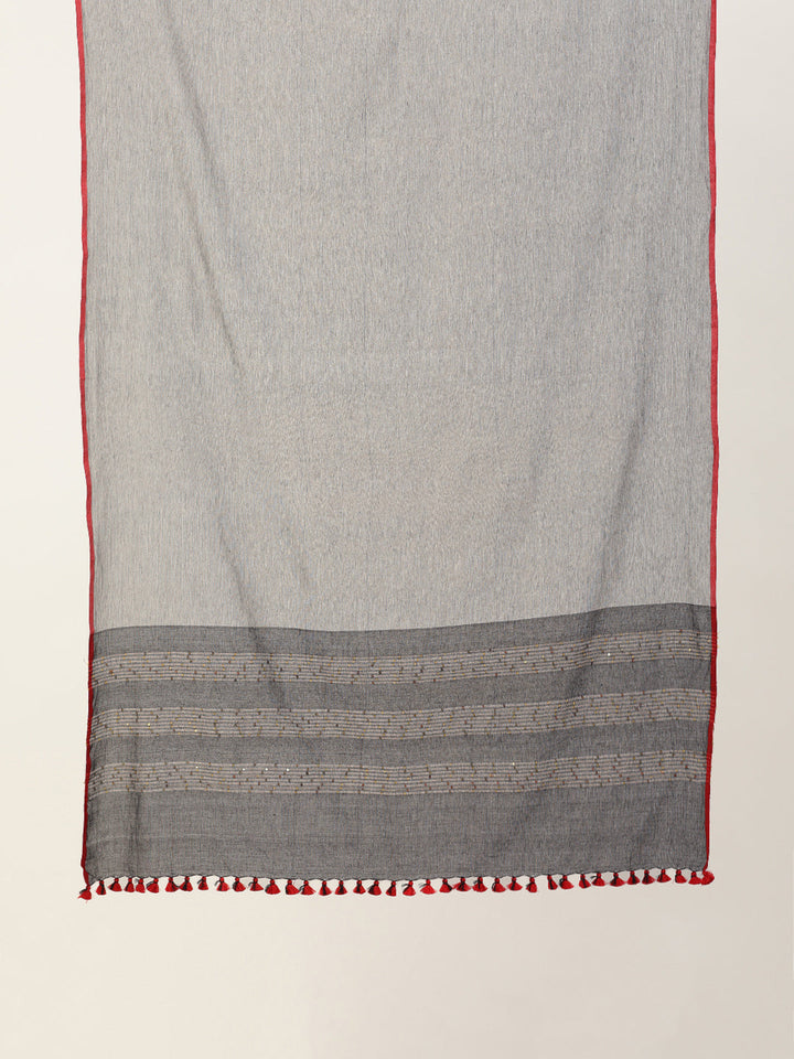 Grey Black Sequins Cotton Dupatta | SHOBITAM
