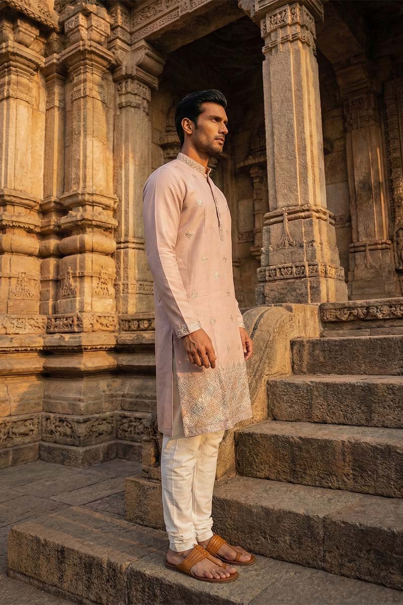 Lavender Silk Blend Embroidered Straight Kurta | SHOBITAM