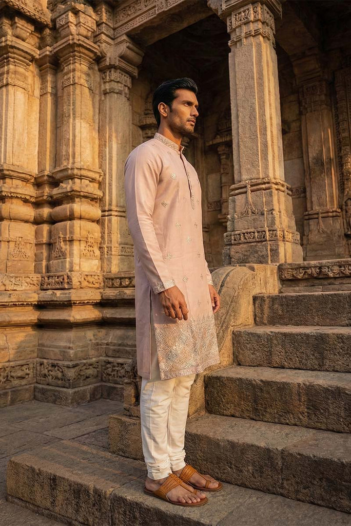 Lavender Silk Blend Embroidered Straight Kurta | SHOBITAM