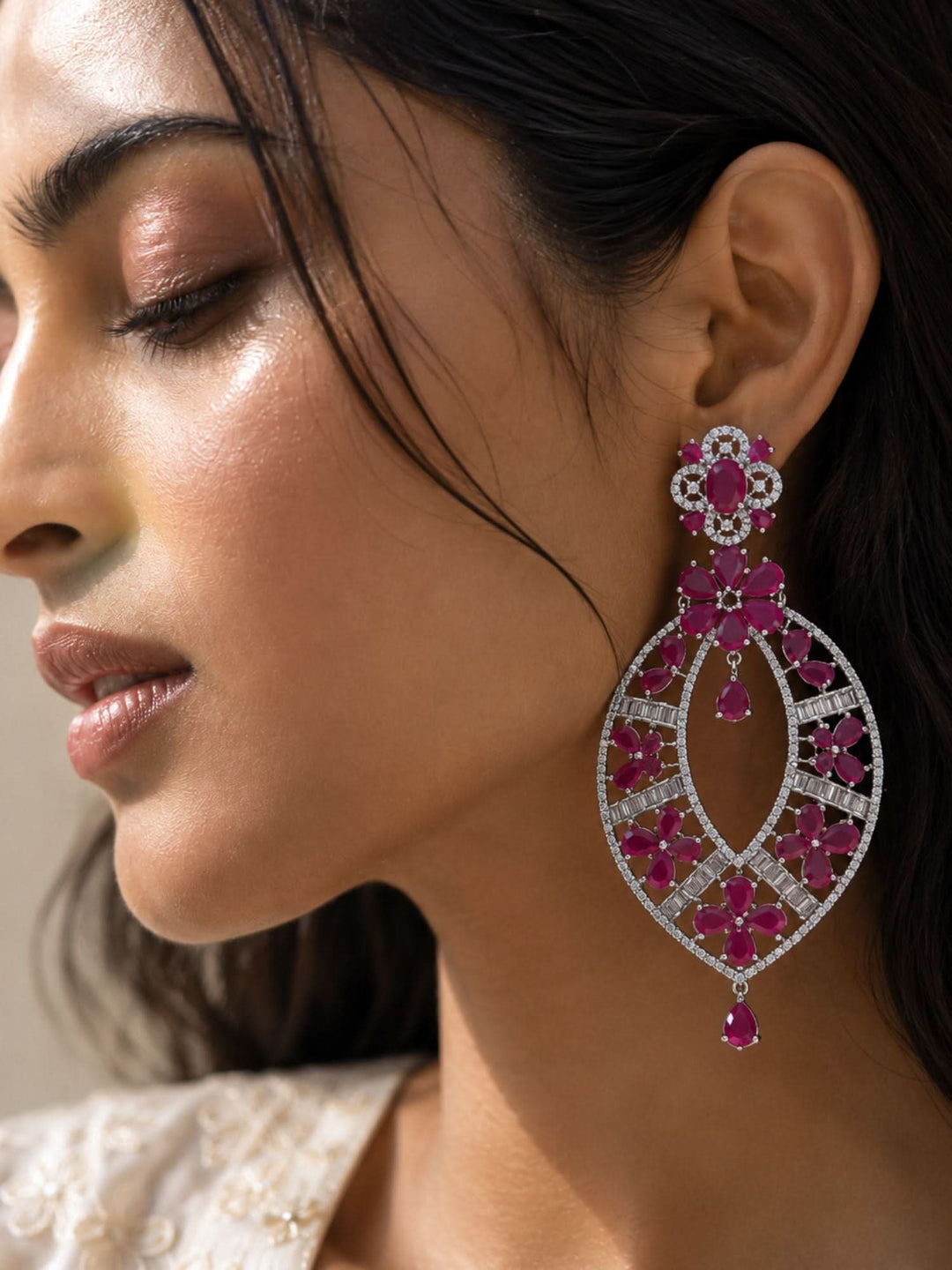 Crystal Floral Statement Earrings | SHOBITAM