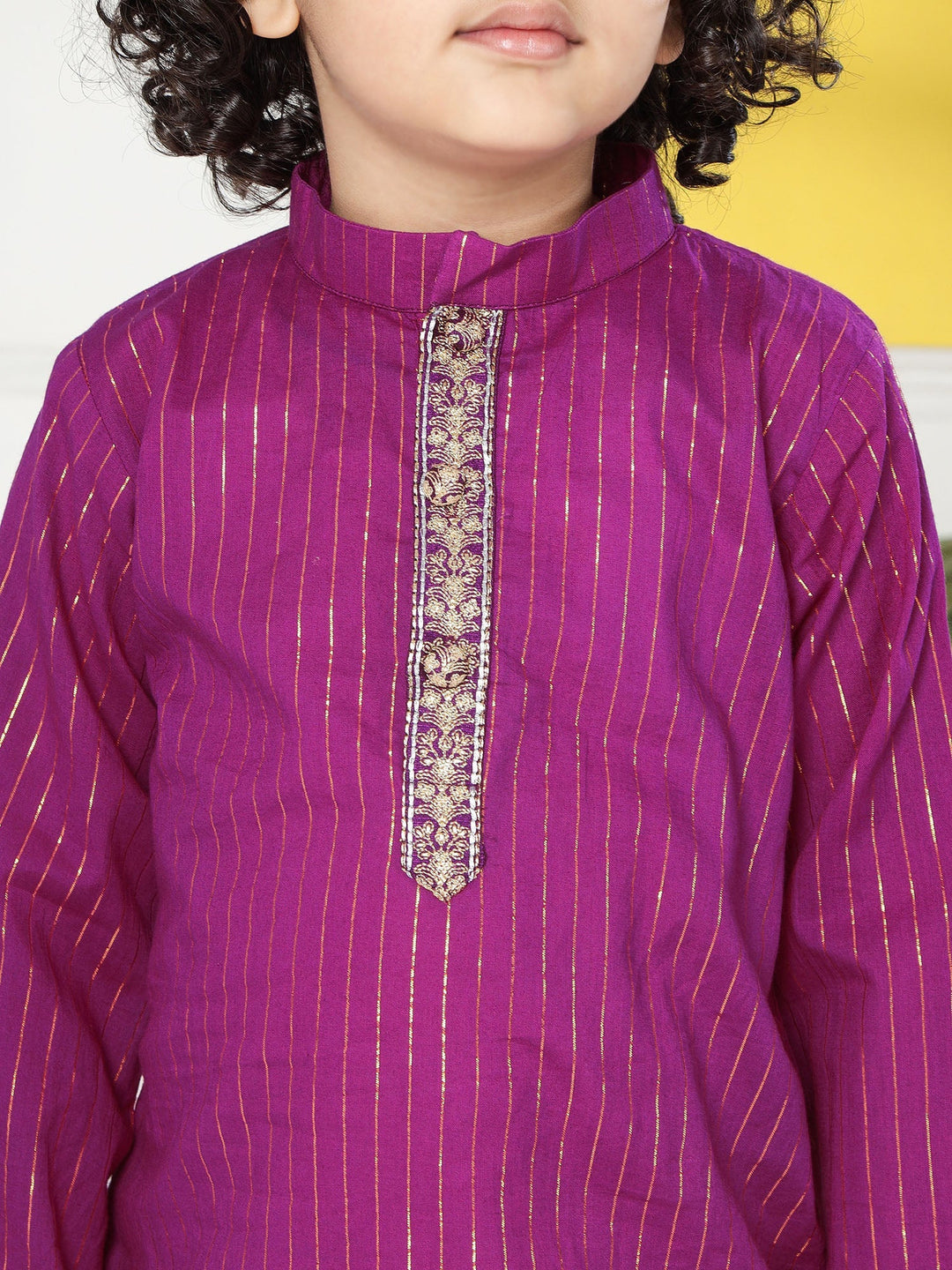 Purple Lurex Striped Cotton Kurta Dhoti set | SHOBITAM