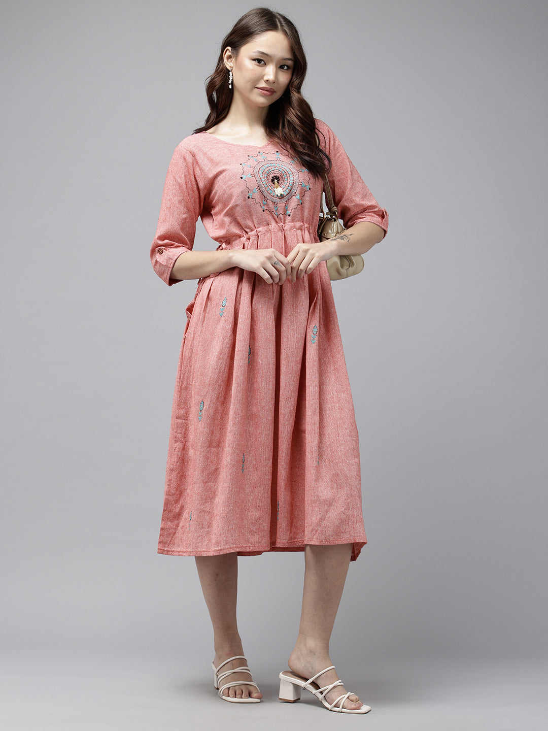 Pink Cotton Kantha Dress | SHOBITAM