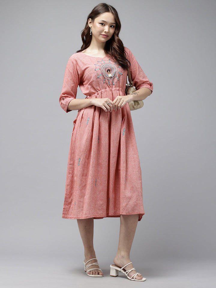 Pink Cotton Kantha Dress | SHOBITAM
