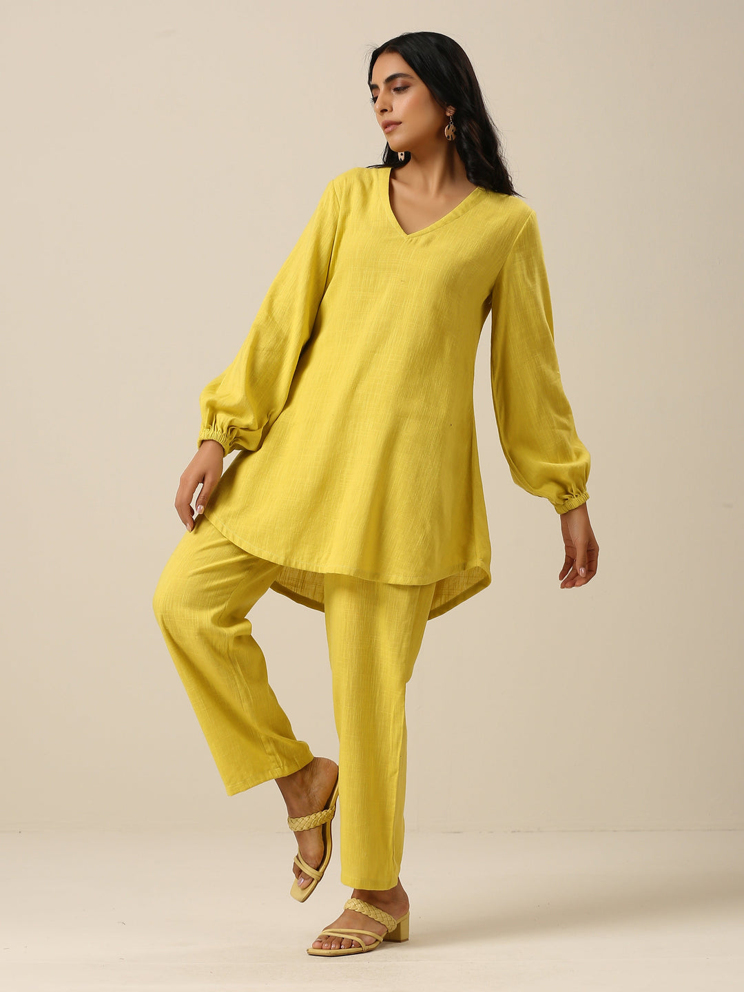 Lime Slub Textured Short Co-Ord Set  | SHOBITAM