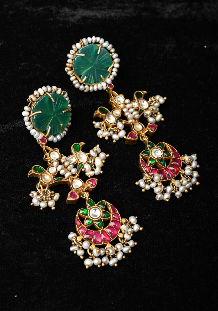 92.5 Silver,  Navishi Kundan Long Earrings with Jadau Embellishments