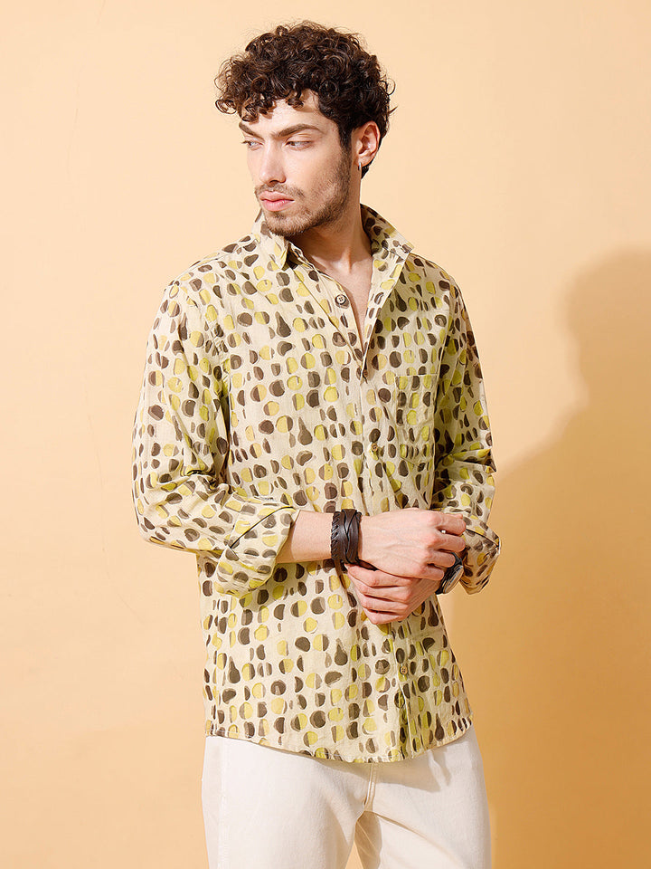 Maati Ajrakh Full Sleeve Cotton Shirt in Cream for Men