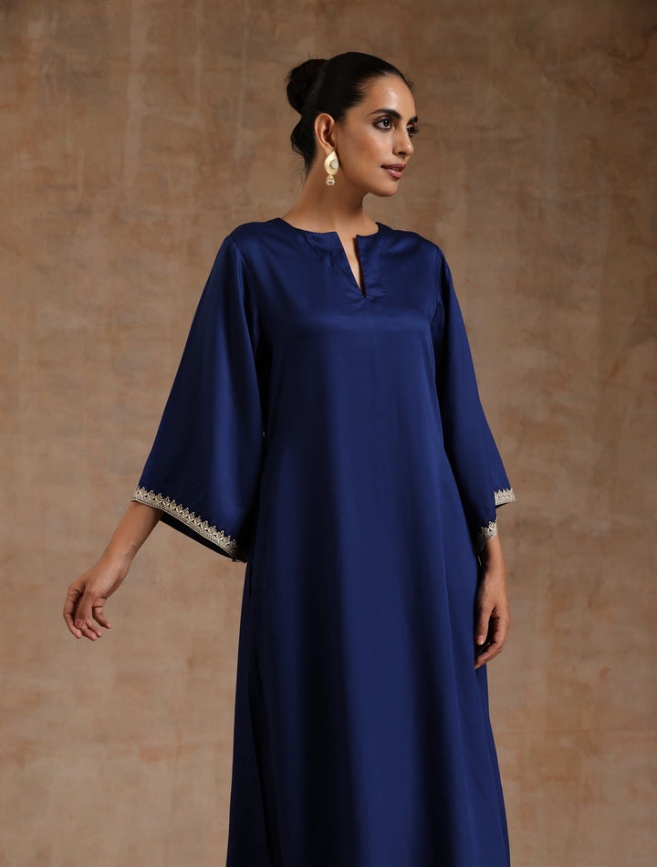 Midnight Blue Modal Satin Relax Kurta Set  | SHOBITAM