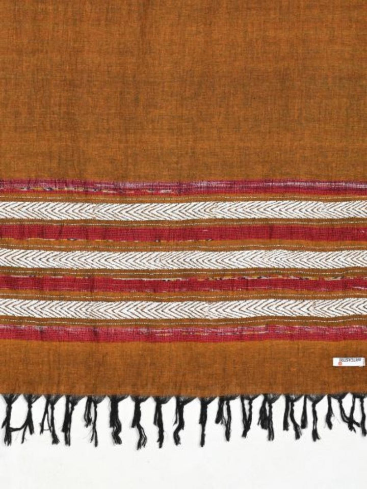 Brown Cream Khesh Kantha Cotton Stole | SHOBITAM