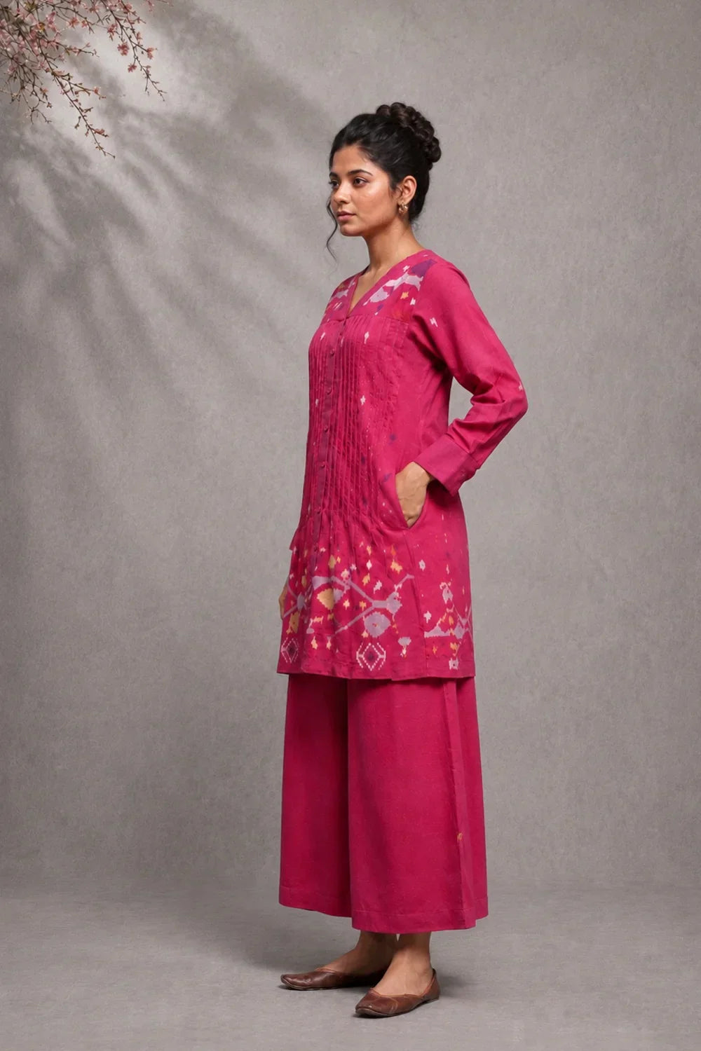 Fuchsia Pink Jamdani Co-ord Set | SHOBITAM