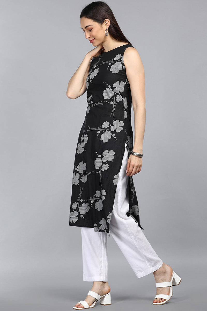 Black Floral Printed Kurta | SHOBITAM