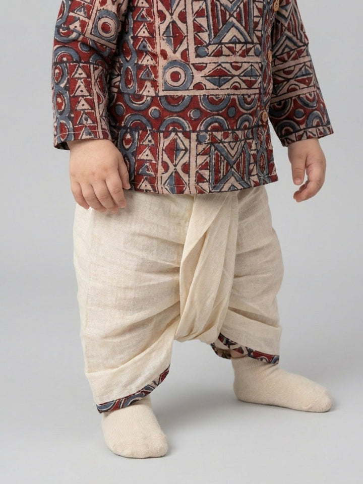 Boys Geometric Printed Cotton Angrakha Style Dhoti Set | SHOBITAM