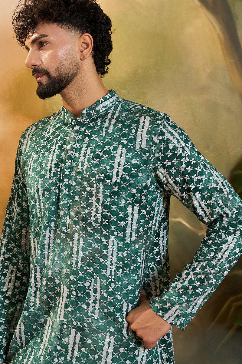 Green Viscose Rayon Embroidered Straight Kurta  | SHOBITAM