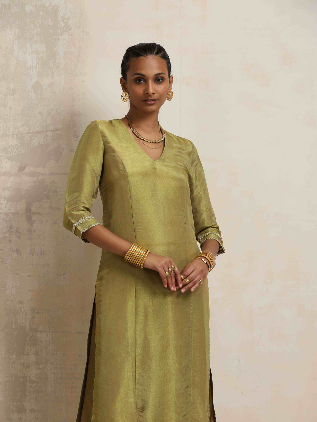 Green Tissue Straight Kurta Set | SHOBITAM