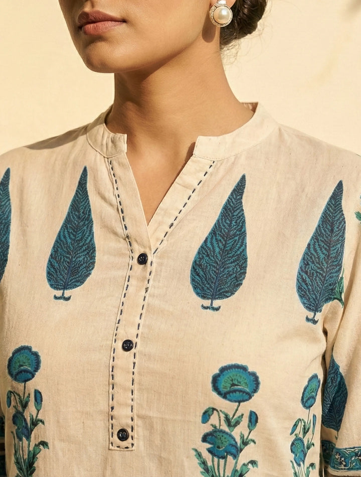 Ivory Blue Printed Kurta Pant Dupatta Set | SHOBITAM