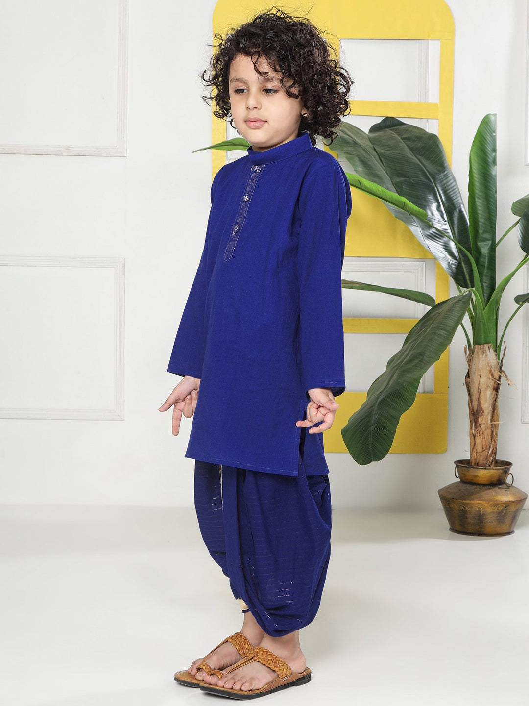 Blue Minimal Zari Embroidery Cotton Kurta Dhoti set | SHOBITAM