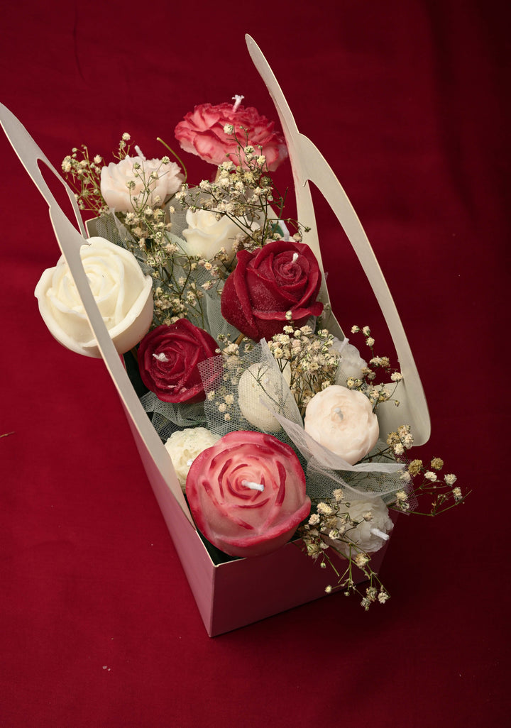 Rose Glow : 16 Candles Roses and Carnation Scented Candles Bouquet | SHOBITAM