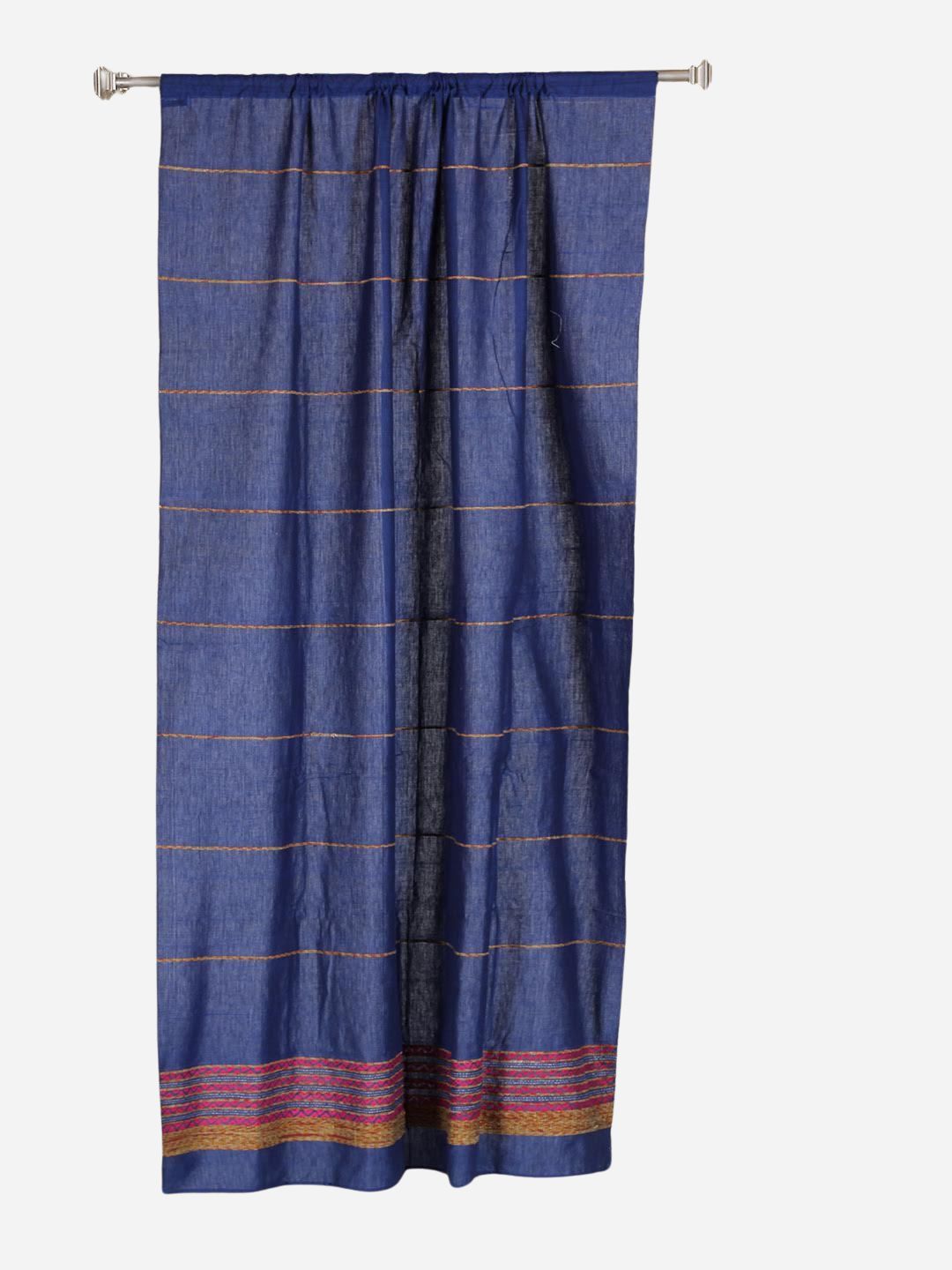 Zaffre Blue Khesh Kantha Cotton work Door Curtain- Single Panel | SHOBITAM