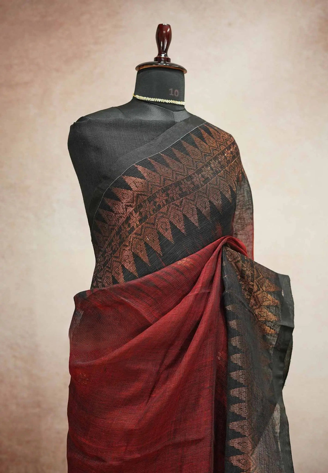 Linen Cotton marron Black saree with Standout borders | SHOBITAM