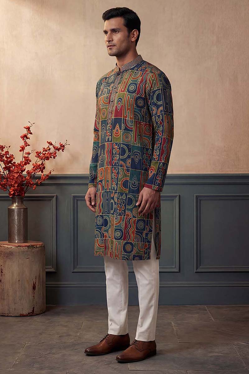 Viscose Rayon Multi Abstract Printed Calf Length Straight Kurta | SHOBITAM