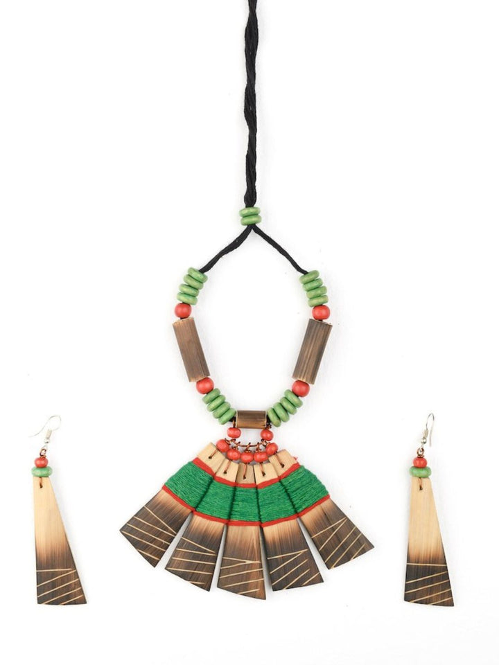 Handmade Green Red Bamboo Tribal Jewellery Set | SHOBITAM