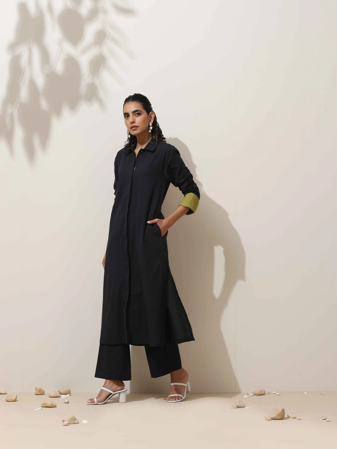 Black Cotton Linen Kurta Pant Set | SHOBITAM
