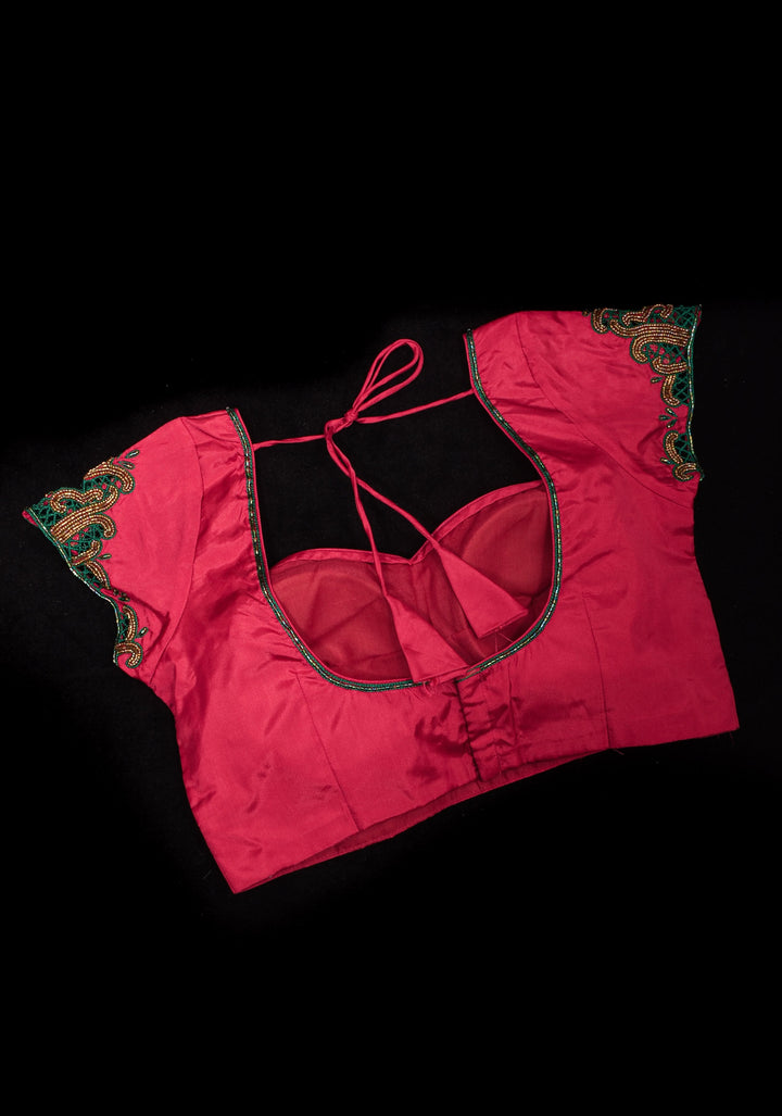 Silk Blouse with hand cutwork on cap sleeves and cutdana detailing, colors customizable