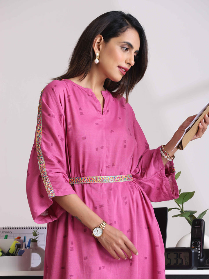 Pink Print Kaftan Kurta Co-ord Set | SHOBITAM