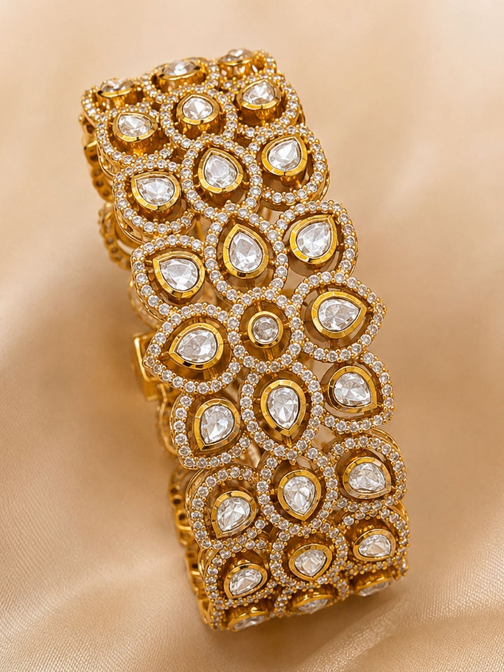 Royal Polki Kundan Teardrop Statement Bracelet | SHOBITAM