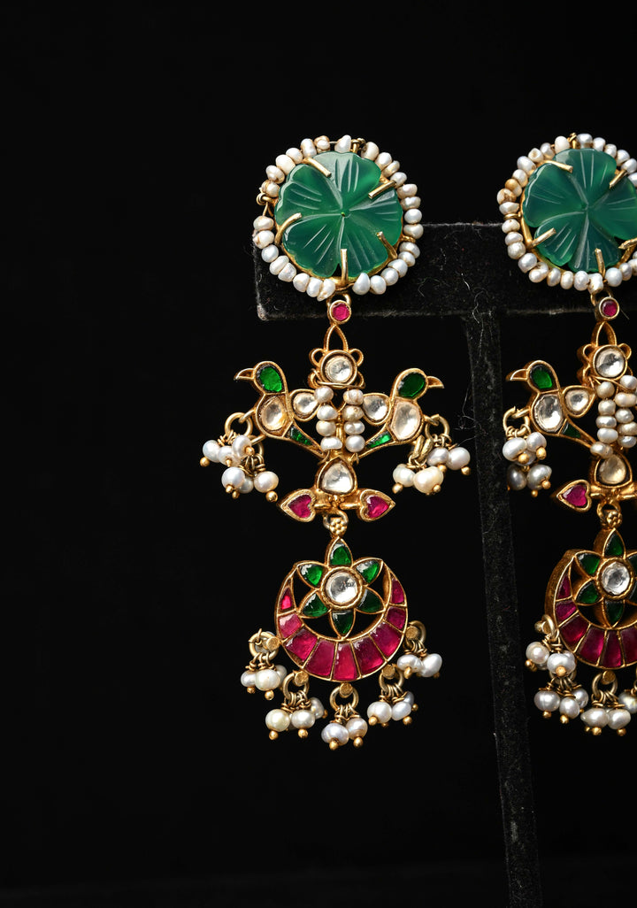92.5 Silver,  Navishi Kundan Long Earrings with Jadau Embellishments