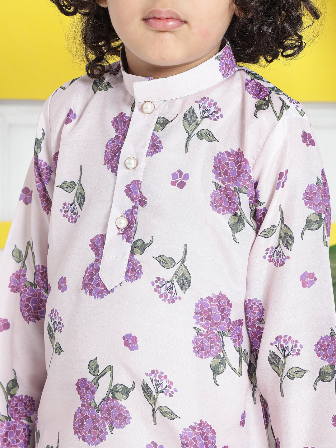 Petal Pink Floral Muslin Kurta with Cotton Dhoti | SHOBITAM