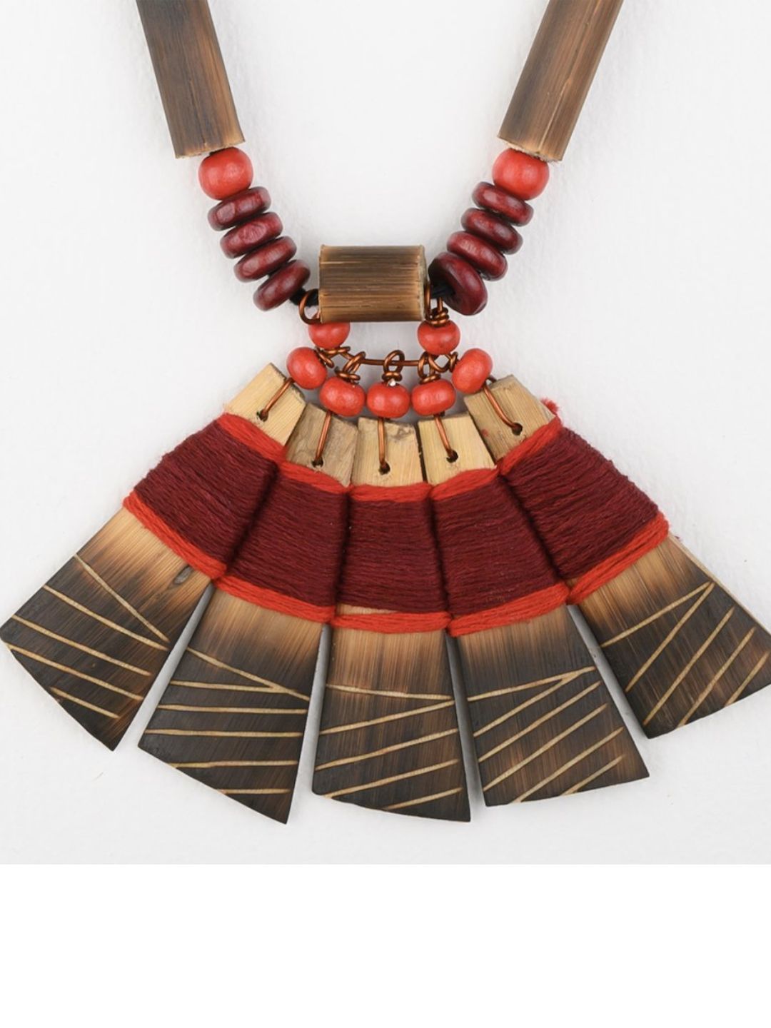 Birbhum Handmade Maroon Red Bamboo Tribal Jewellery Set | SHOBITAM