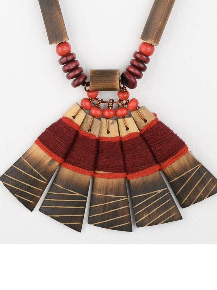 Birbhum Handmade Maroon Red Bamboo Tribal Jewellery Set | SHOBITAM