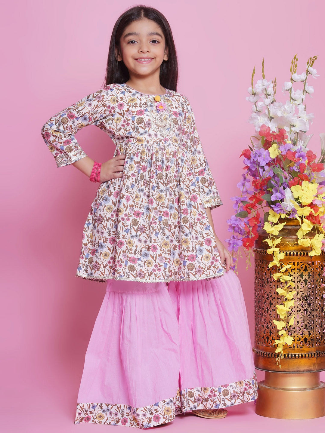 Phoolon ki Bahaar Kurta Sharara Set - Floral Pink | SHOBITAM
