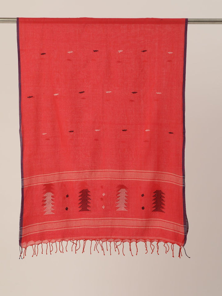 Red,White & Blue Handloom Cotton Jamdani Stole | SHOBITAM
