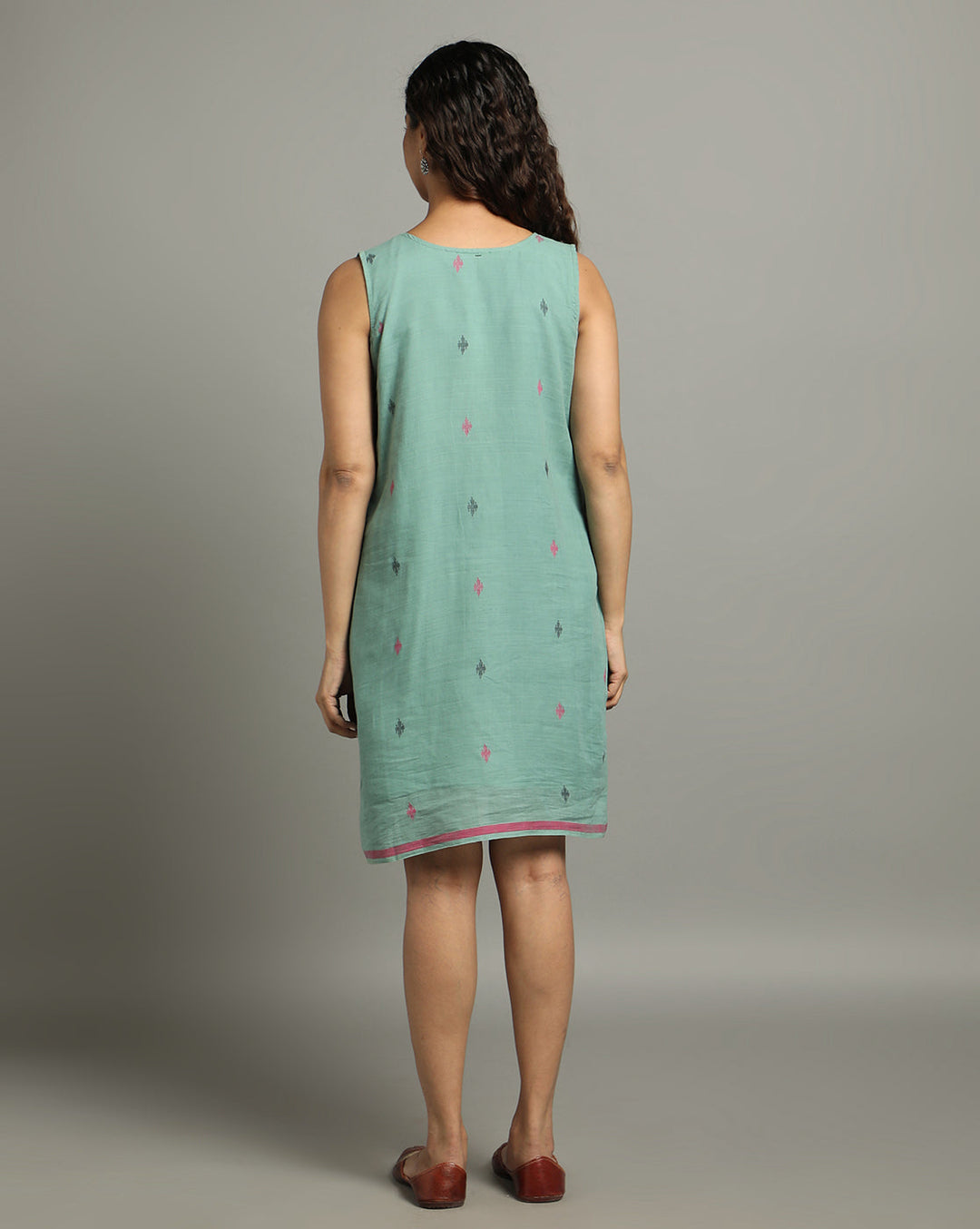 Green Cotton Handloom Dress | SHOBITAM