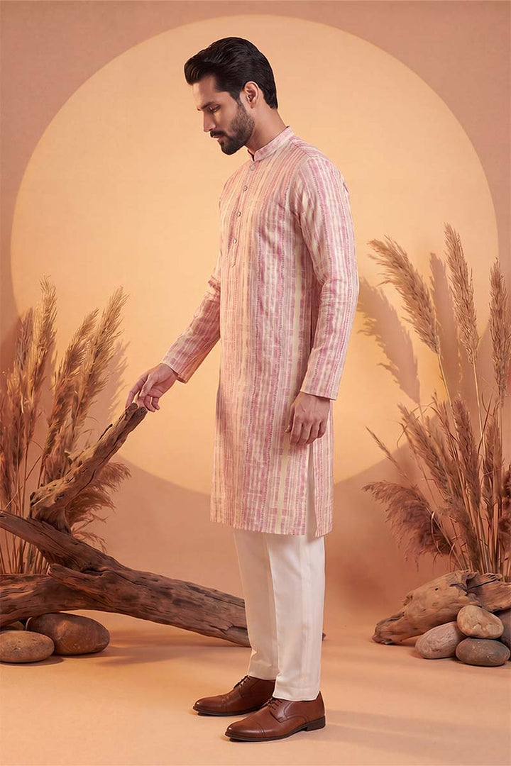 Mens Multi Silk Blend Abstract Printed Kurta With Trousers | SHOBITAM