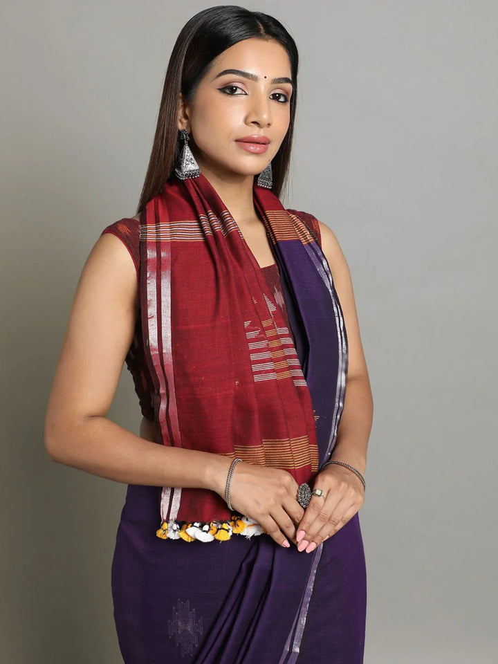 Voilet Handloom Jamdani Cotton Saree