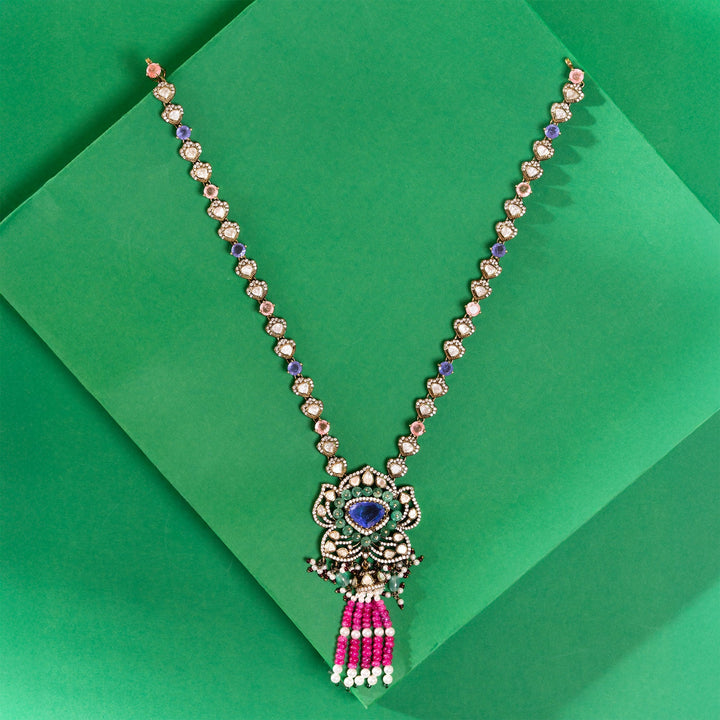 92.5 Silver, Gold Plated,Trishaani Necklace Set | SHOBITAM