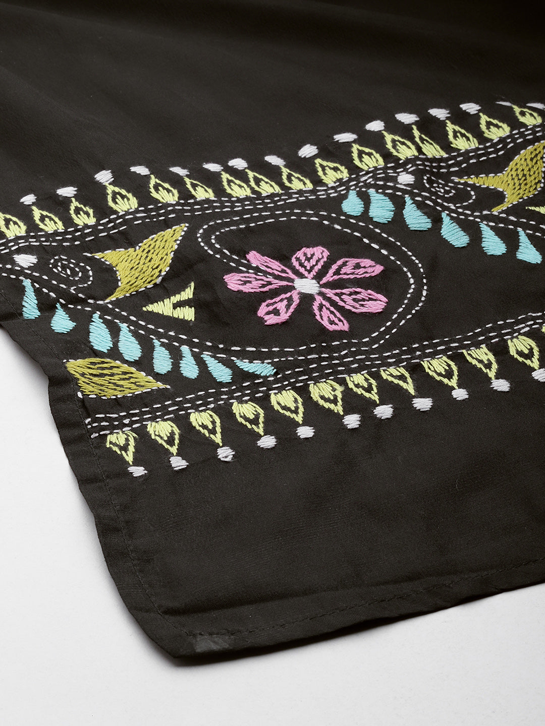 Black & Yellow Kantha Silk Stole | SHOBITAM